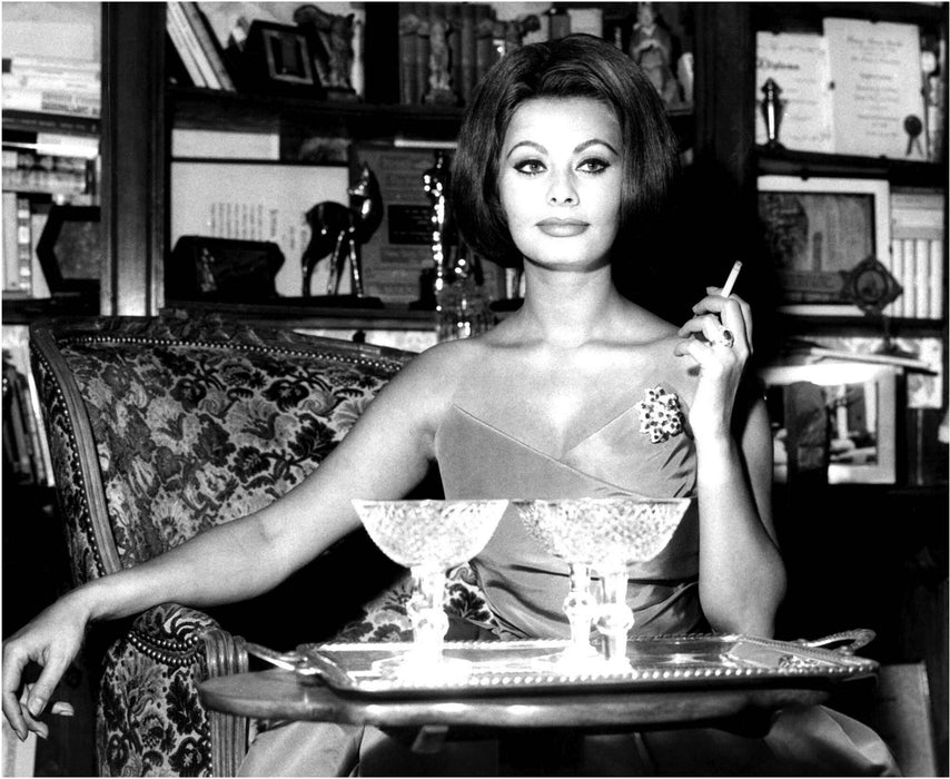 Sophia Loren Smoking with Champagne